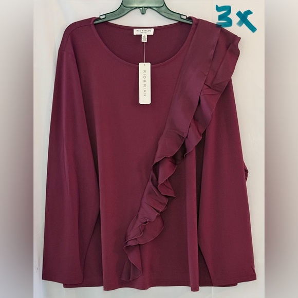 Rio & Rian Tops - Burgundy Ruffle Blouse by